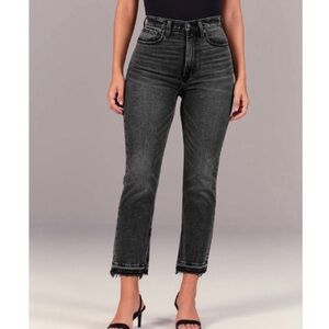 Abercrombie Curve Love Faded Black Gray Ultra High Rise Ankle Straight Jeans